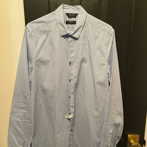 Blue and White micro check shirt by Paul Smith London. Slim fit.